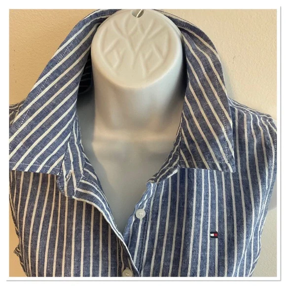Tommy Hilfiger Linen Blend Sleeveless Shirt Dress - Picture 3 of 8